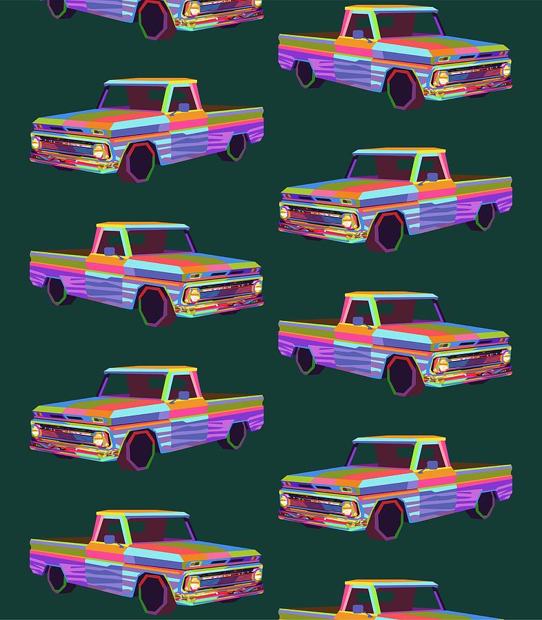Mini Truck Pattern Wpap Style Green Background Digital Art