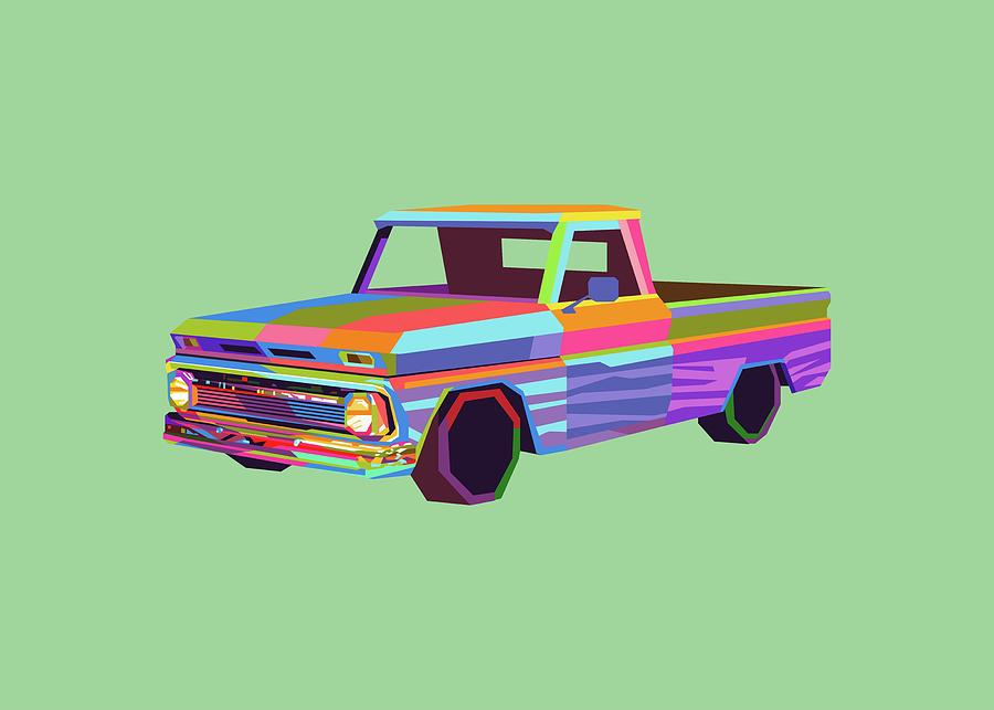 Mini Truck Wpap Pop Art Style Green Background Digital Art