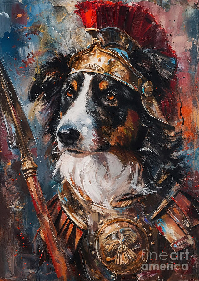 Miniature American Shepherd - outfitted as a helper in Roman agricultural tasks Painting by Adrien Efren