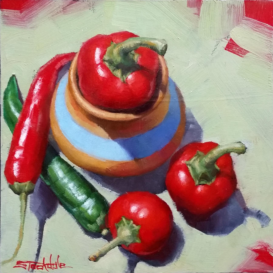 Miniature Painting With Chilli Peppers  Painting by Margaret Stockdale