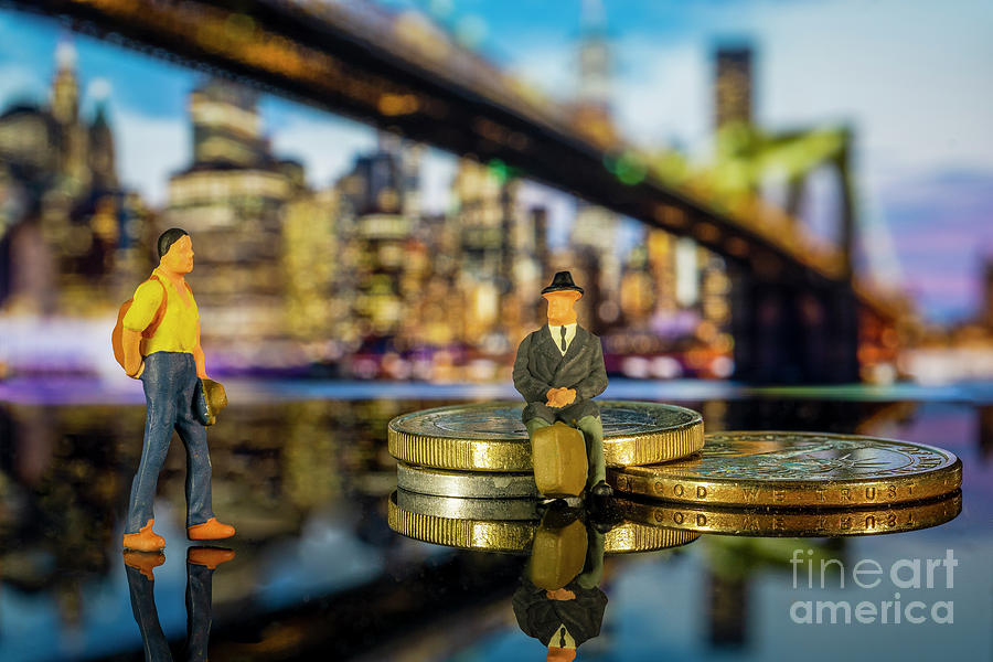 Miniature People Brooklyn Bridge Financial Crisis Macro Photograph by Pablo Avanzini
