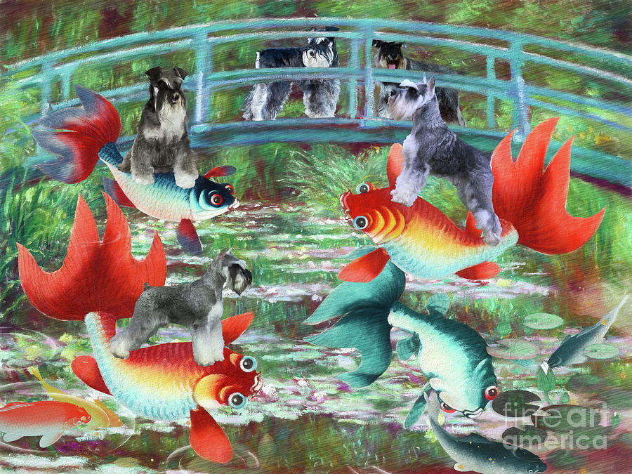 Miniature Schnauzer Claude Monet Goldfish The Japanese Footbridge Painting