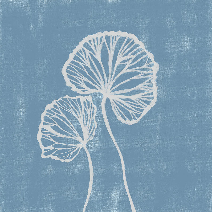 Minimal Abstract Painting with Ginkgo Leaf Web - Blue Digital Art by Studio Grafiikka