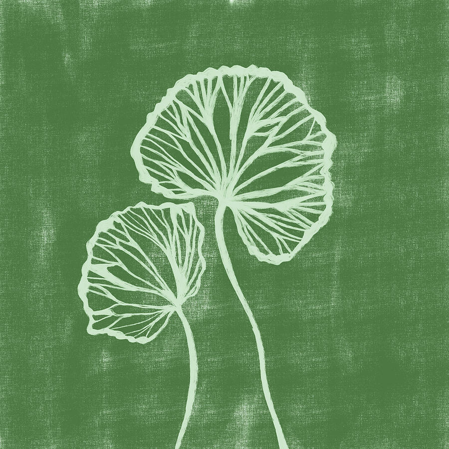 Minimal Abstract Painting with Ginkgo Leaf Web - Green Digital Art by Studio Grafiikka