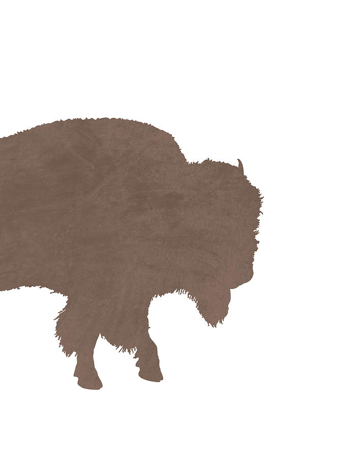 Minimal Bison Silhouette - Scandinavian Nursery Decor - Animal Friends - For Kids Room - Brown Mixed Media