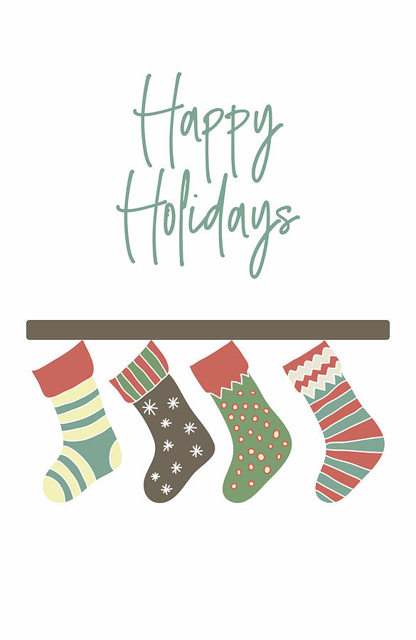 Christmas Digital Art - Minimal Boho Happy Holidays Stockings by Ink Well