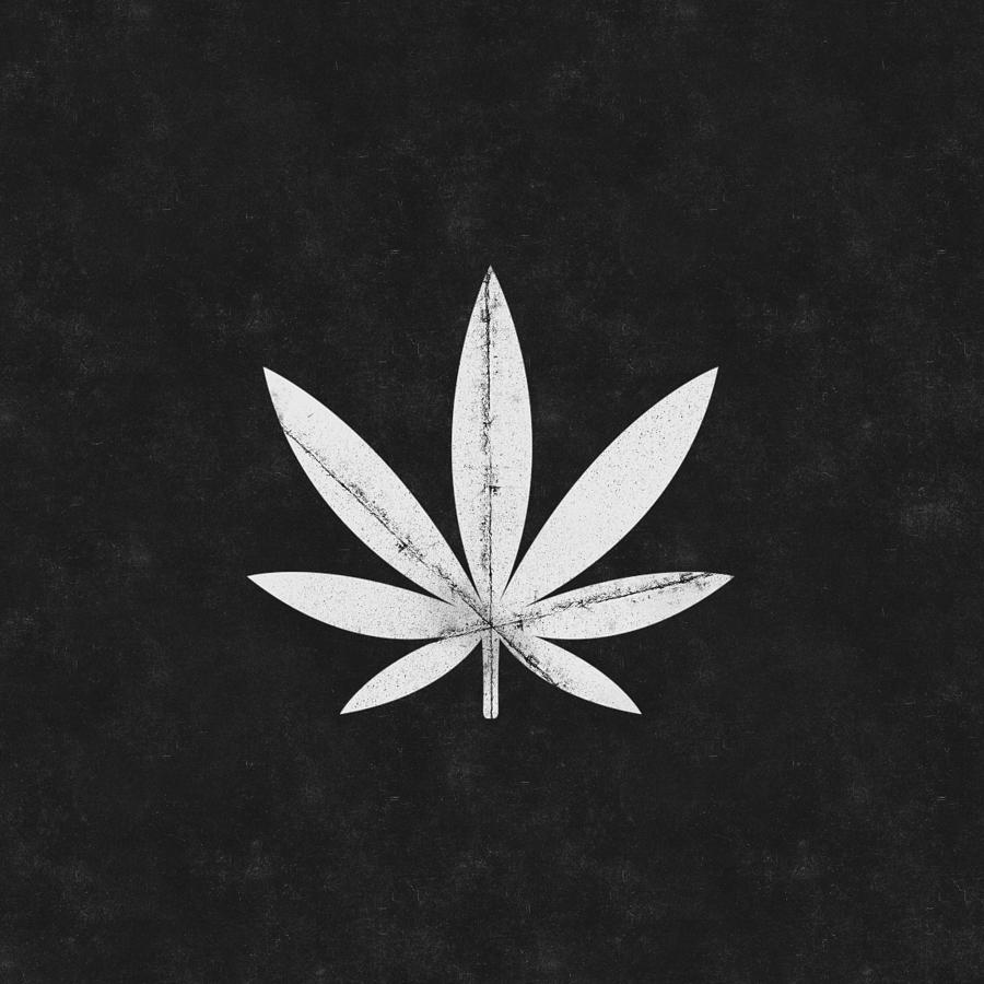 Minimal Cannabis Leaf Black- Art by Linda Woods Mixed Media by Linda Woods