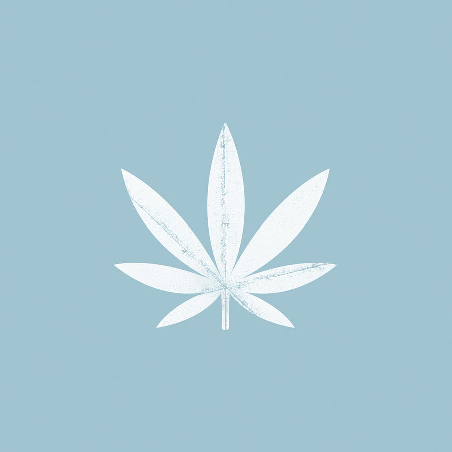 Minimal Cannabis Leaf Blue- Art by Linda Woods Mixed Media by Linda Woods