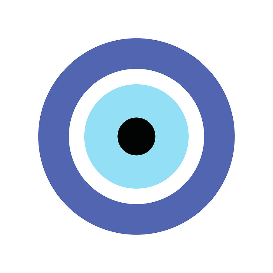 Minimal Colorful Geometric Pattern - Evil Eye 1 - Navy, Sky Blue, Black, White Digital Art