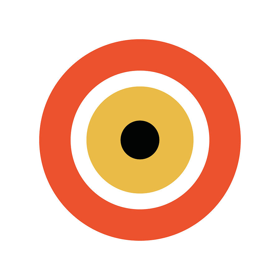 Minimal Colorful Geometric Pattern - Evil Eye 2 - Orange, White, Yellow, Black Digital Art