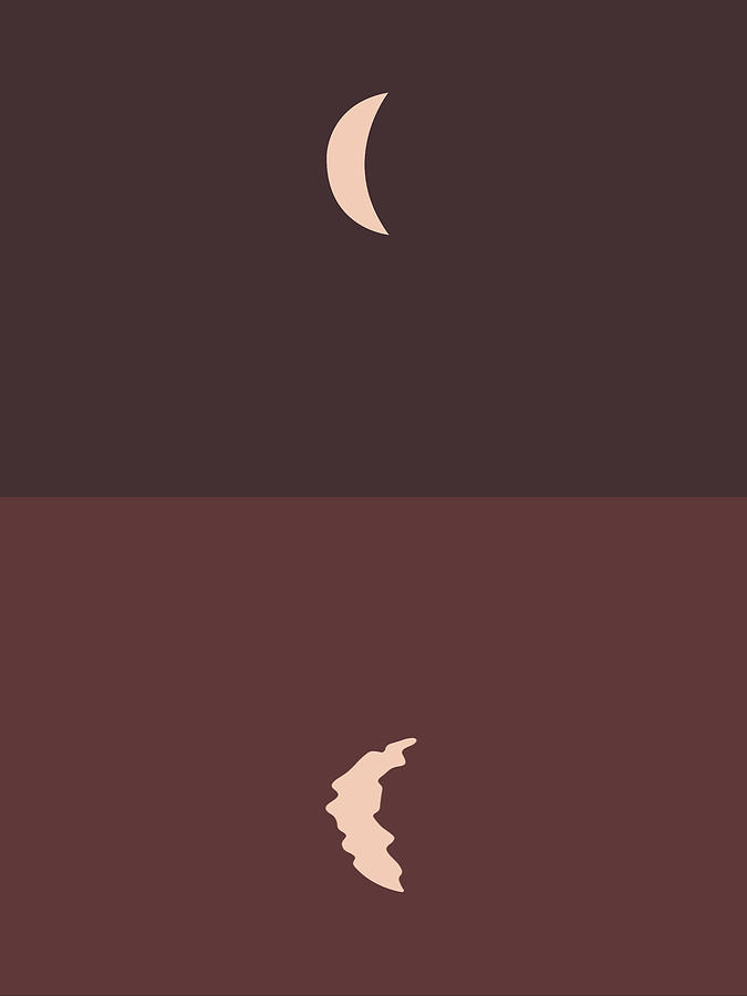 Minimal Crescent Moon Reflection - Modern, Contemporary Abstract Print - Zen, Contemplative - Brown Mixed Media