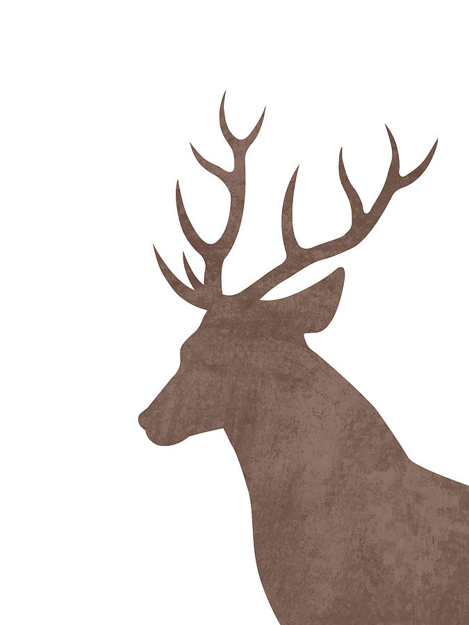 Minimal Deer Silhouette - Scandinavian Nursery Decor - Animal Friends - For Kids Room - Brown Mixed Media
