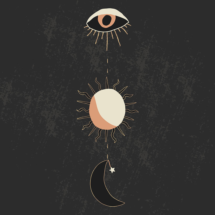 Halloween Drawing - Minimal drawing of a magical witchcraft illustration by Mounir Khalfouf