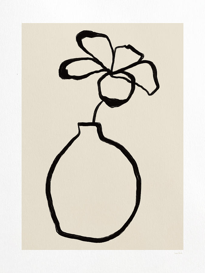 Minimal Flower In Vase- Art by Linda Woods Mixed Media by Linda Woods