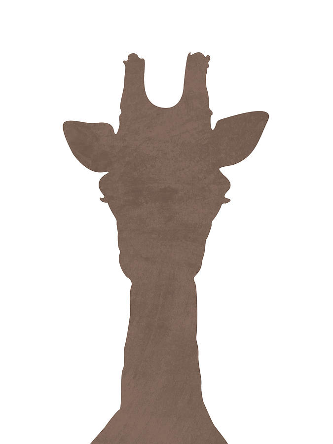 Minimal Giraffe Silhouette - Scandinavian Nursery Decor - Animal Friends - For Kids Room - Brown Mixed Media