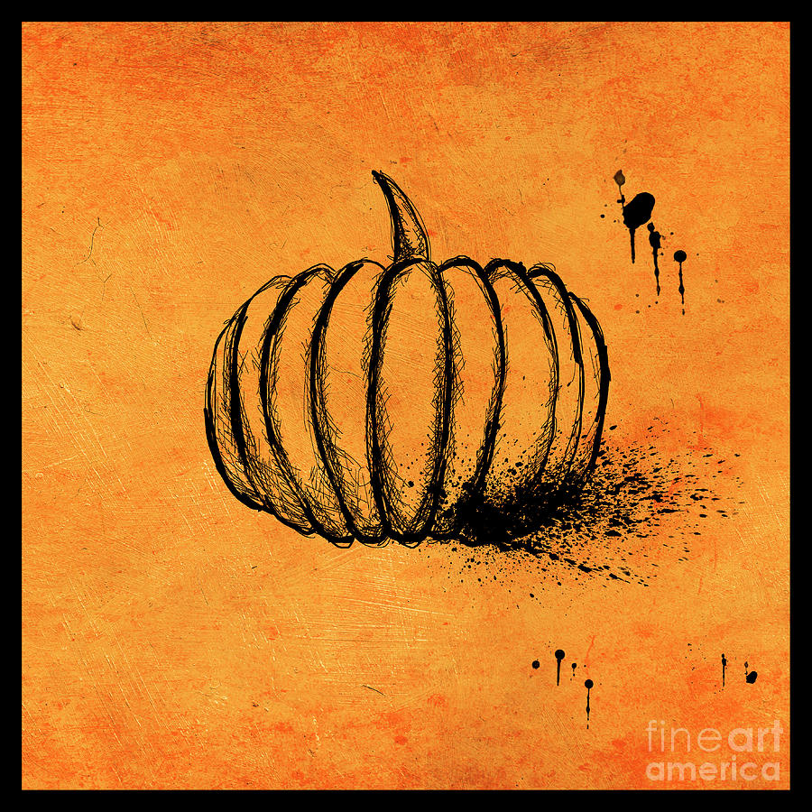 Minimal halloween design with hand drawn pumpkin and ink splatte Photograph by Jelena Jovanovic