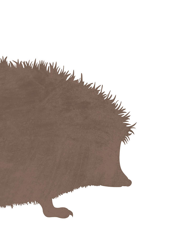 Minimal Hedgehog Silhouette - Scandinavian Nursery Decor - Animal Friends - For Kids Room - Brown Mixed Media by Studio Grafiikka