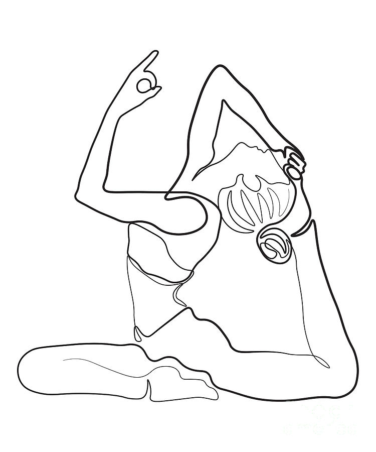 Minimal Line Art Yoga Pose One Line Drawing Digital Art by Amusing DesignCo