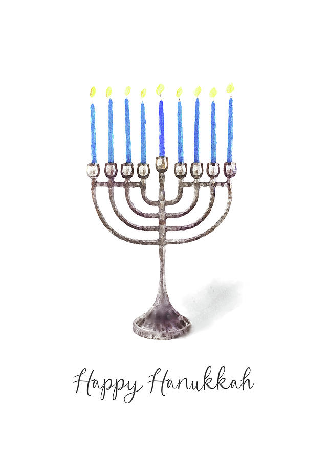 Minimal Menorah Hanukkah Card- Art by Linda Woods Mixed Media by Linda Woods