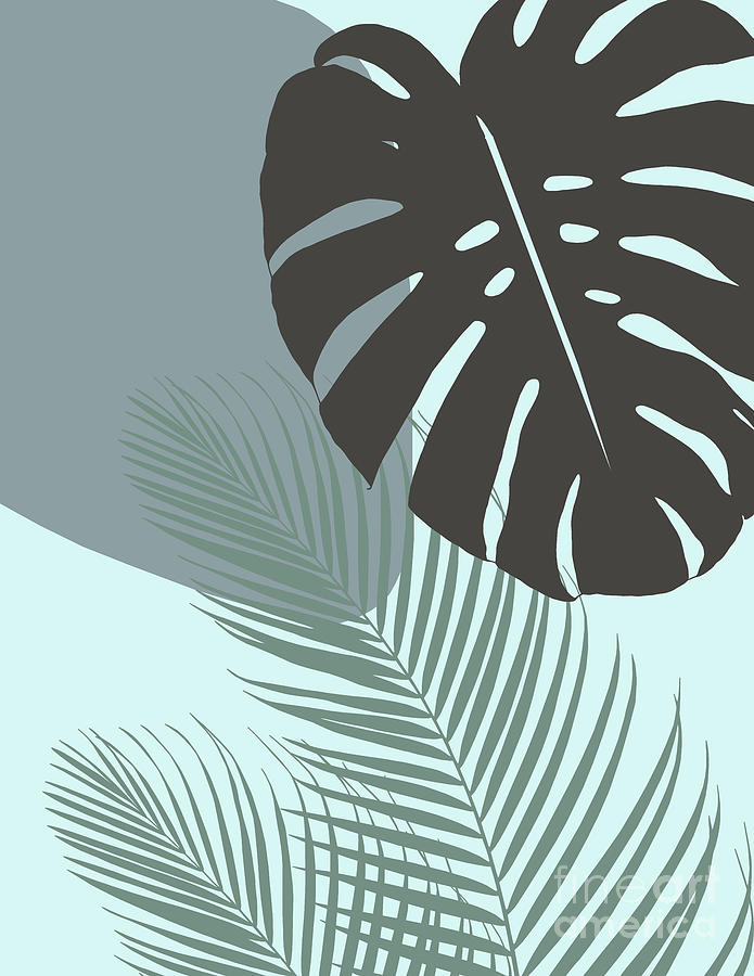 Abstract Mixed Media - Minimal Monstera Palm Finesse #2 #tropical #decor #art by Anitas and Bellas Art