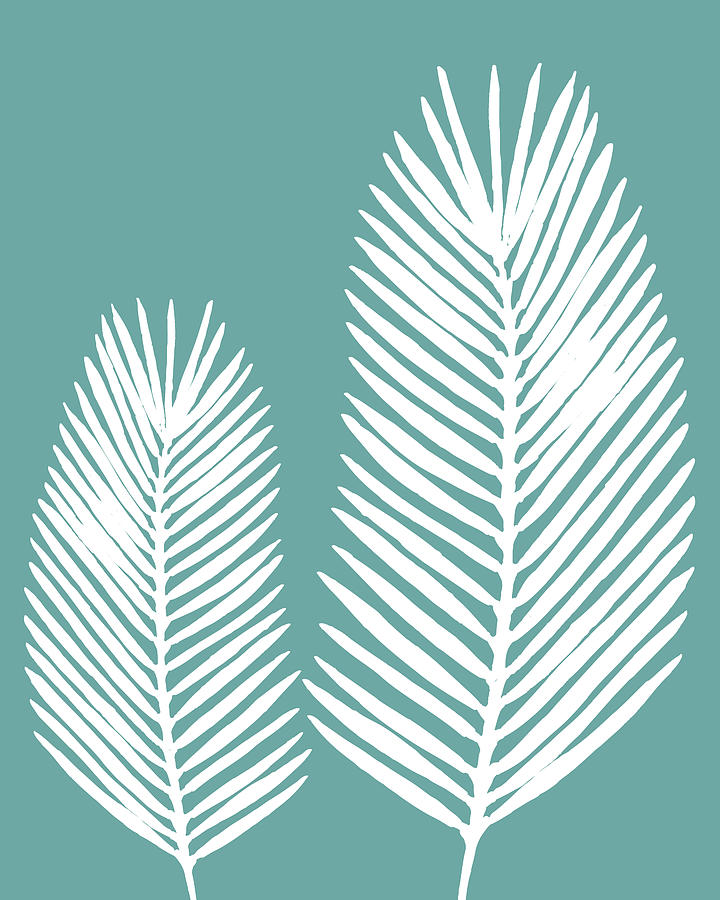 Minimal Palm Leaves White And Turquoise Digital Art by Dan Sproul