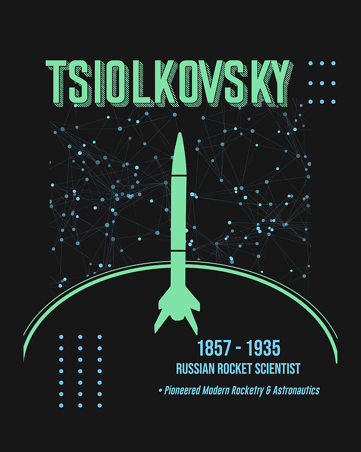 Space Digital Art - Minimal Science Posters - Konstantin Tsiolkovsky 01 - Rocket Scientist by Studio Grafiikka