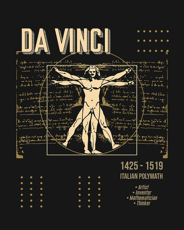 Minimal Science Posters - Leonardo Da Vinci 01 - Artist, Inventor, Mathematician Digital Art by Studio Grafiikka