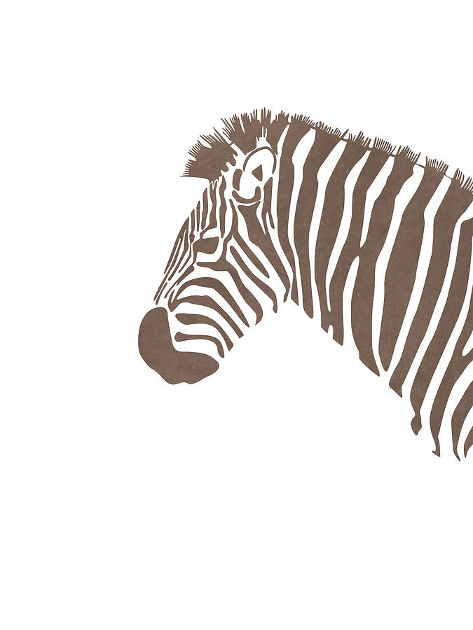 Minimal Zebra Print - Scandinavian Nursery Decor - Animal Friends - For Kids Room - Brown Mixed Media