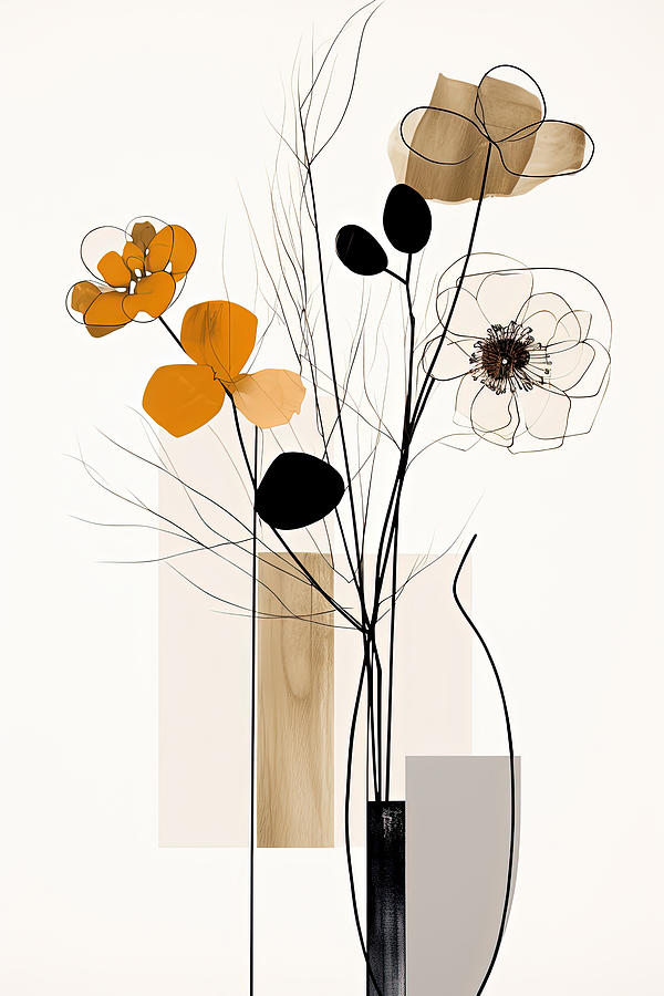Minimalist Abstract Flowers Painting by Lourry Legarde