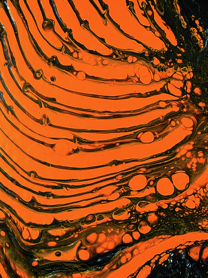 Minimalist Abstract Fluid Painting Acrylic Pour Orange Black Painting by Matthias Hauser