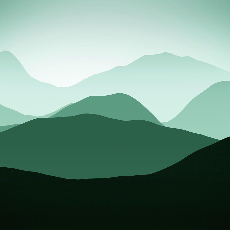 Minimalist Abstract Mountains Subtle Green Tones Digital Art by Matthias Hauser