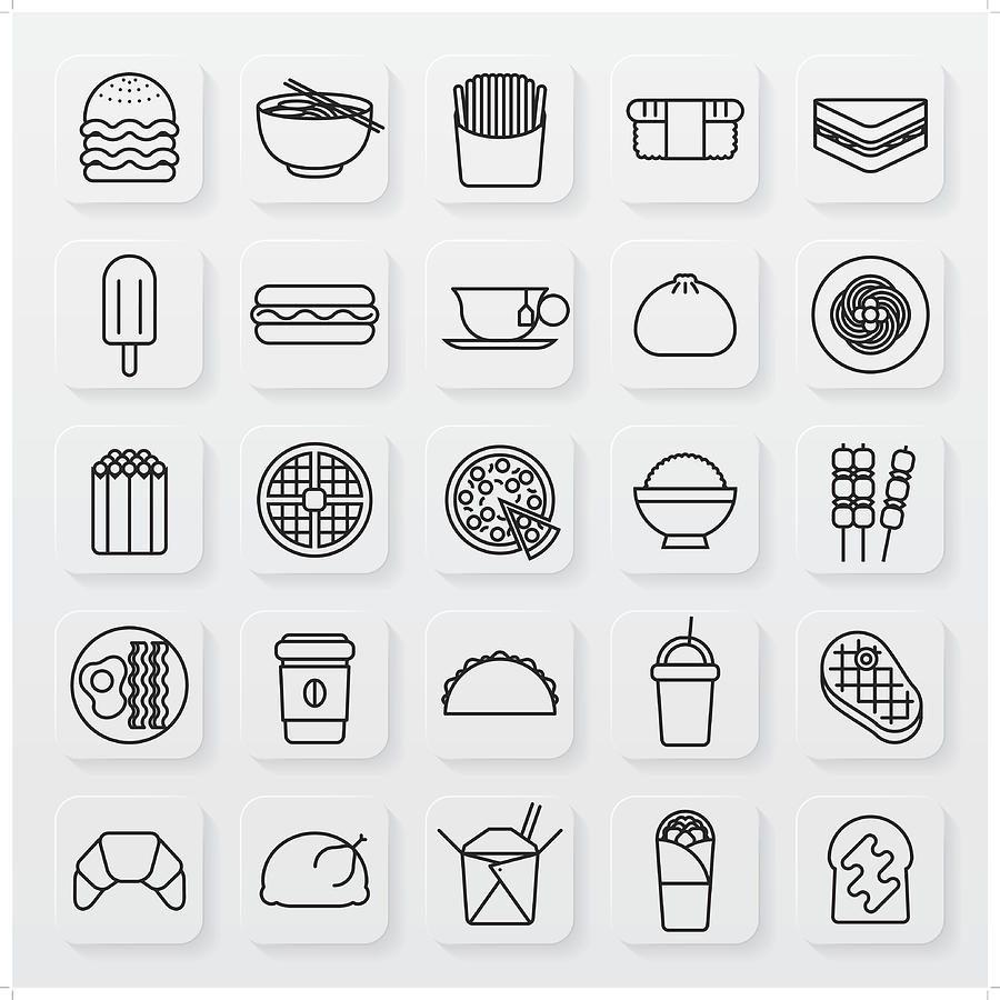 Minimalist Food And Beverage Line Icon Set Drawing by Molotovcoketail