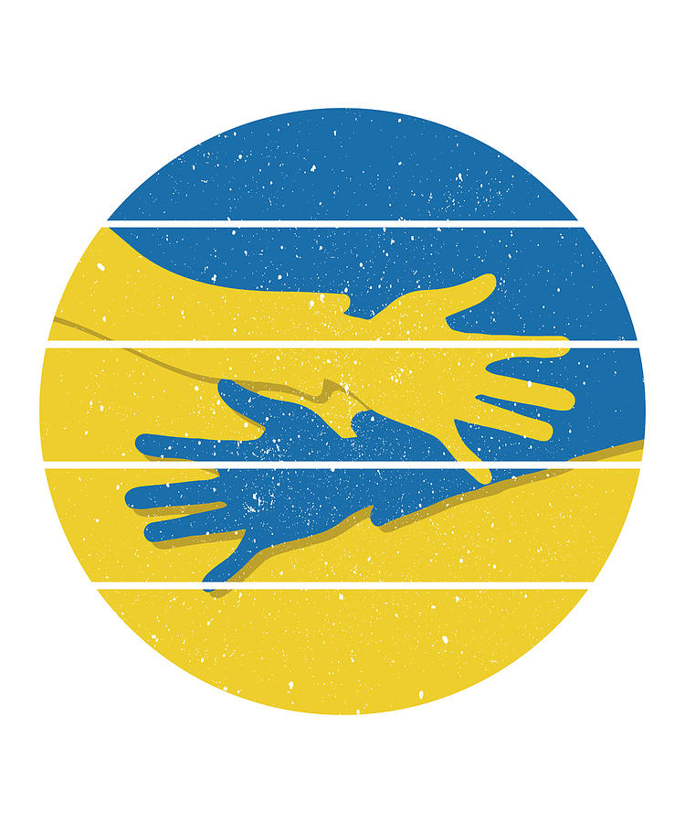 Moscow Digital Art - Minimalist Hands Support Ukraine, Ukraine Lives Matter Save Ukraine T-shirt, Retro Vintage Sunset by Mounir Khalfouf