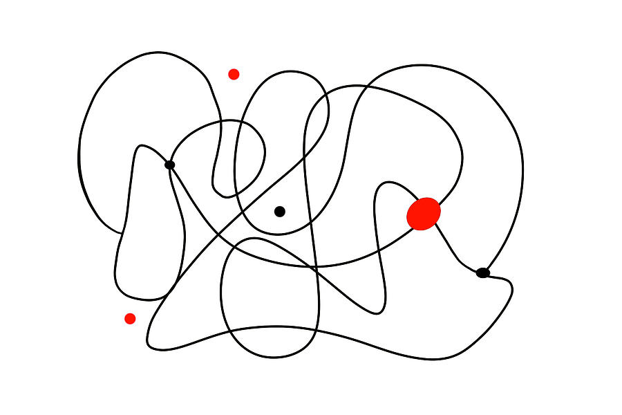 Minimalist Line Art Abstract Black White And Red Digital Art by Ann Powell