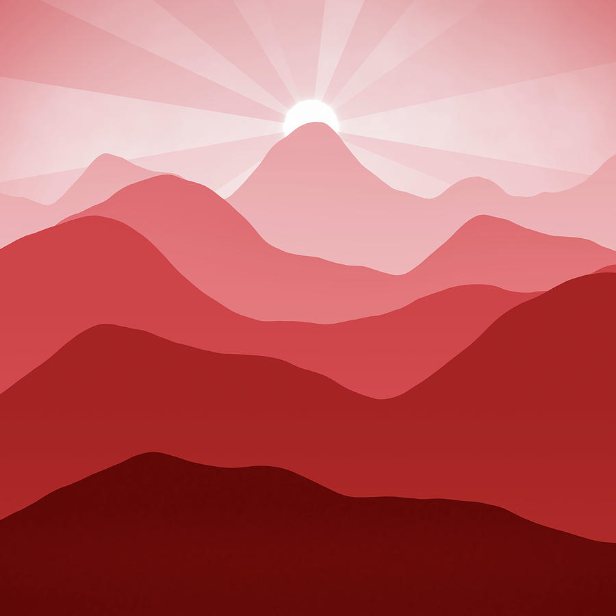 Minimalist Mountain Landscape shades of red Digital Art by Matthias Hauser