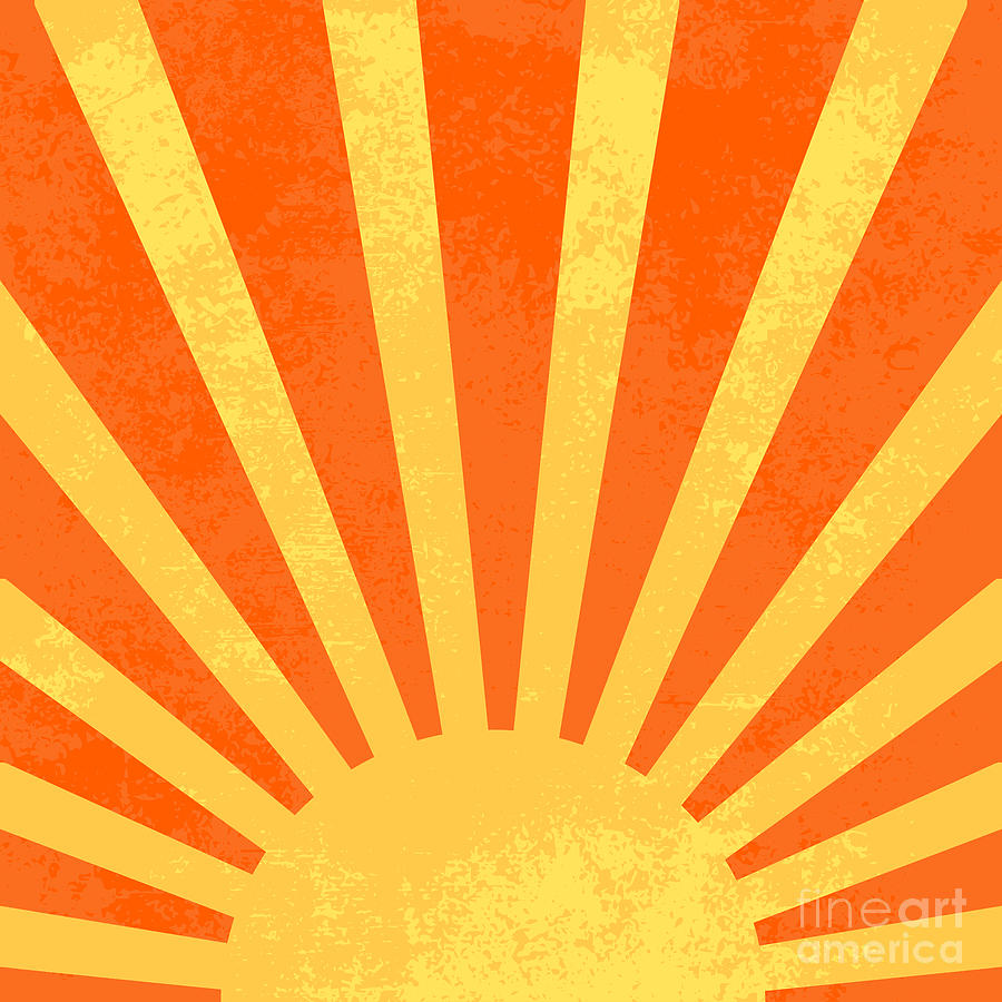 Minimalist Orange Yellow Sun Rays Digital Art by Prawny