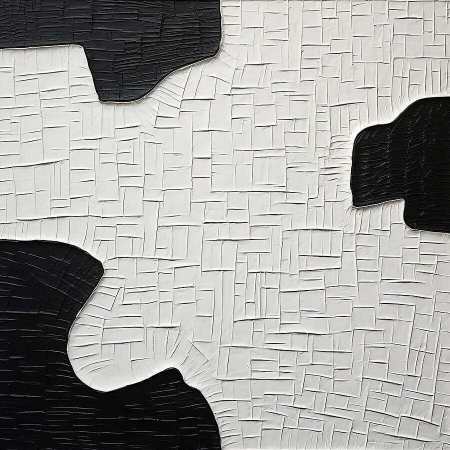 Minimalist Organic Black Shapes On White Canvas Painting