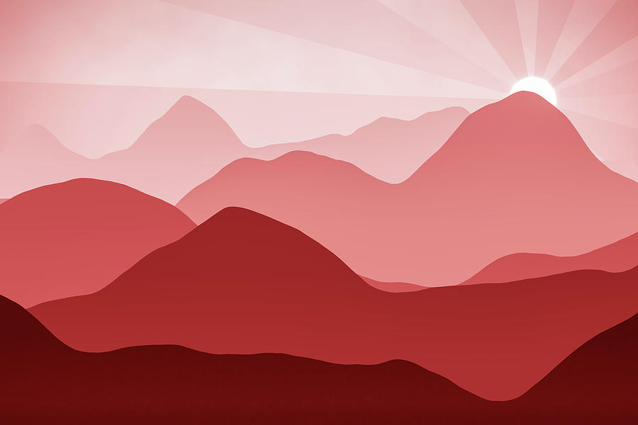 Minimalist red abstract Mountain Landscape at Sunset Digital Art by Matthias Hauser
