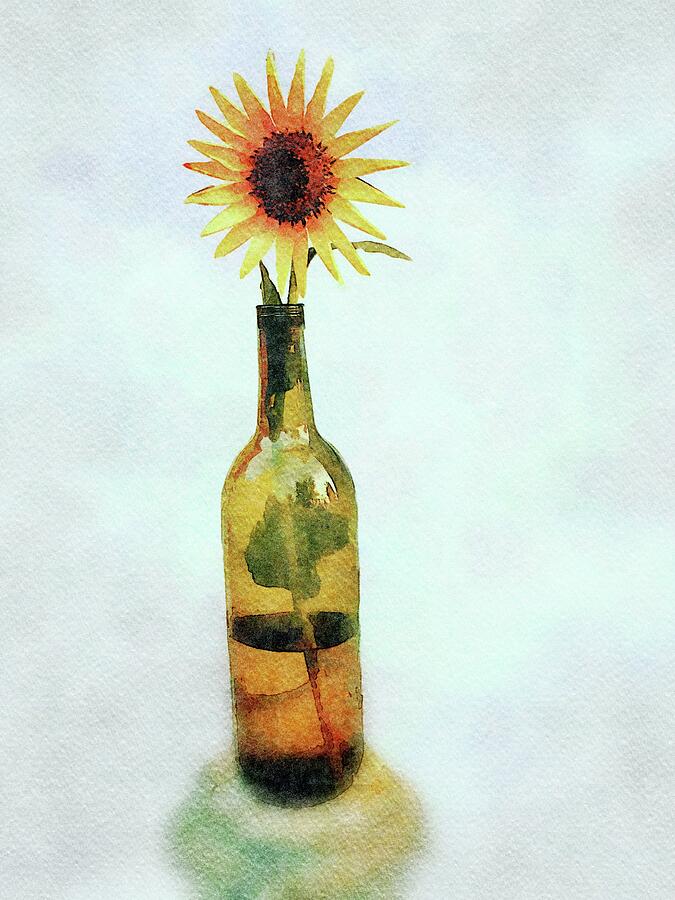 Minimalist Sunflower Watercolor  Mixed Media by Shelli Fitzpatrick