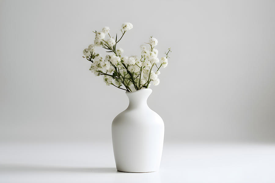 Minimalist White Vase with White Flowers Digital Art by ArtiVerse ...