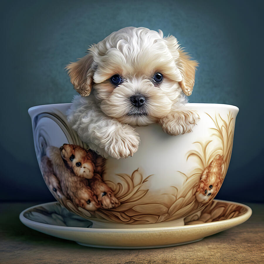 Miniture Maltipoo Puppy in a Tea Cup Photograph by Jim Vallee