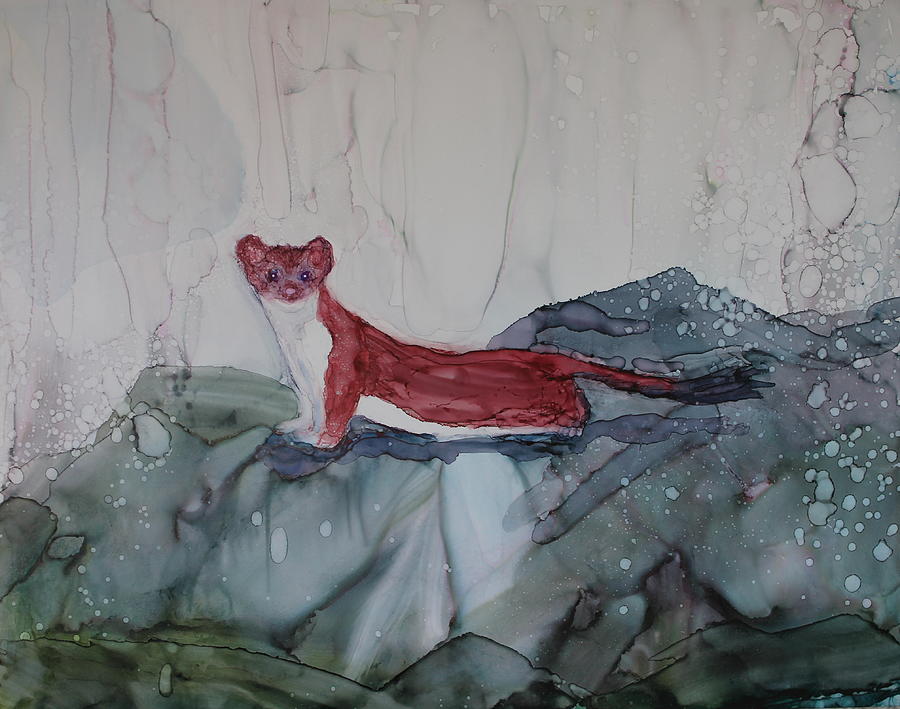 Mink by a  Waterfall Painting by Ruth Kamenev