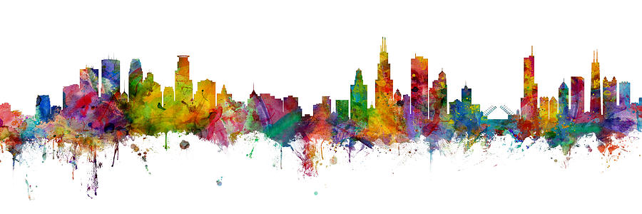 Minneapolis and Chicago Skylines Mashup Digital Art by Michael Tompsett