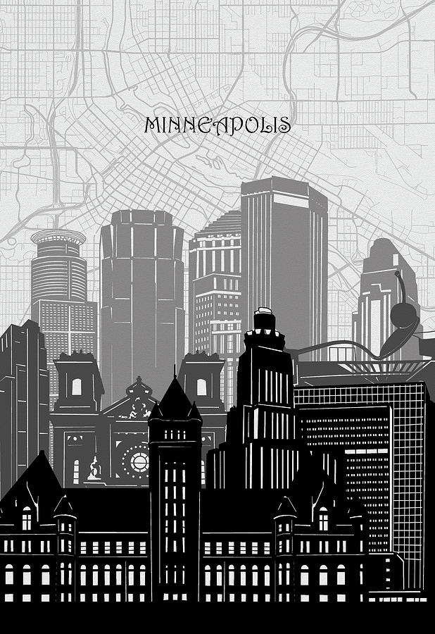Minneapolis Cityscape Map Digital Art