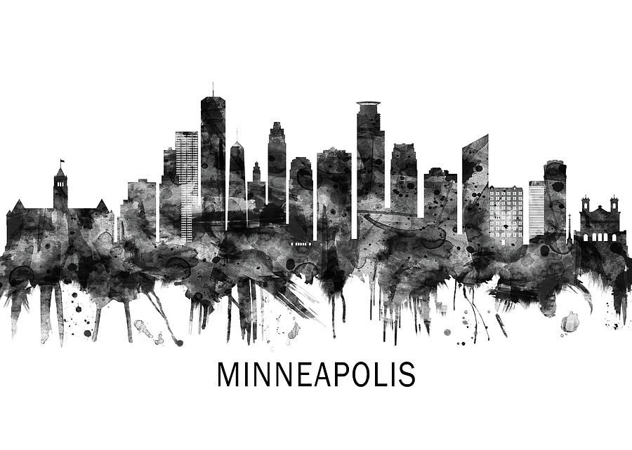 Minneapolis Minnesota Skyline Bw Mixed Media