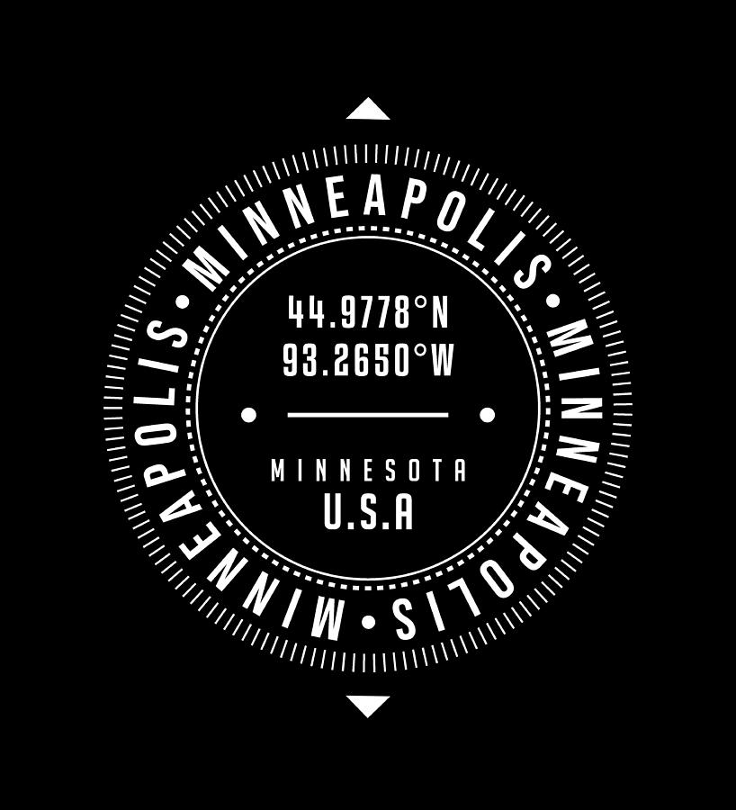 Minneapolis Digital Art - Minneapolis, Minnesota, USA - 2 - City Coordinates Typography Print - Classic, Minimal by Studio Grafiikka