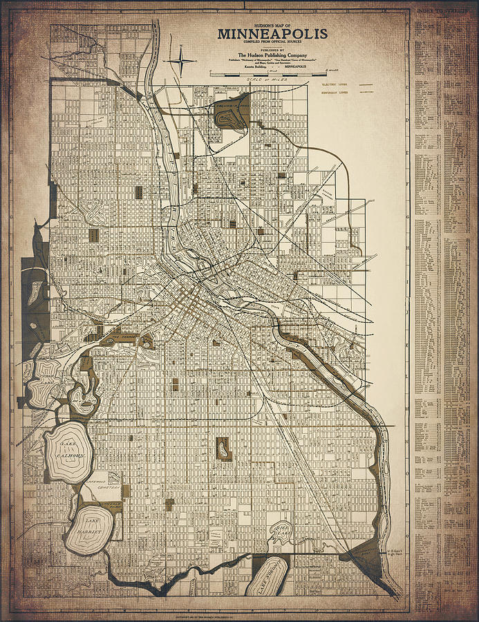 Minneapolis Photograph - Minneapolis Minnesota Vintage City Map 1921 Sepia  by Carol Japp