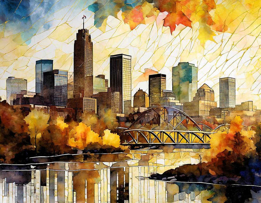 Minneapolis Skyline in Autumn Mixed Media by Susan Rydberg