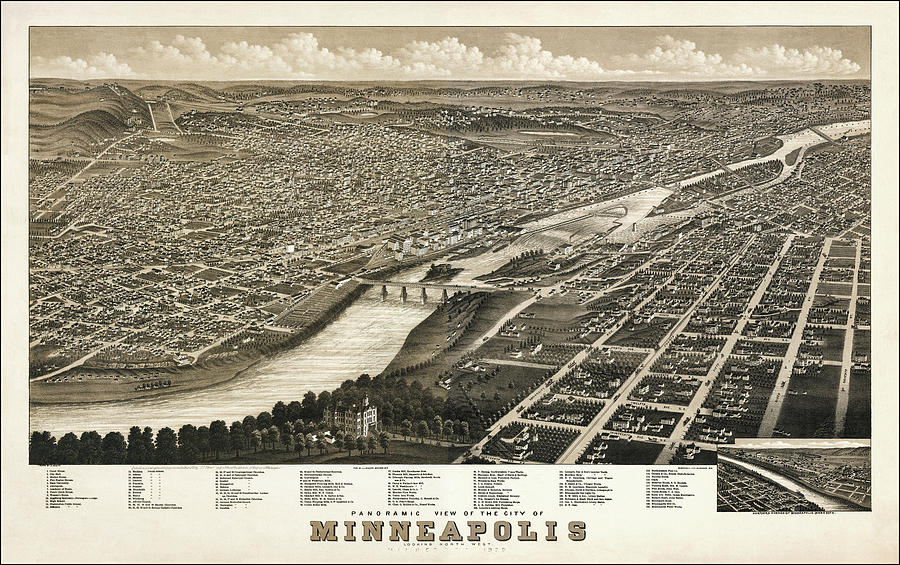 Minneapolis Photograph - Minneapolis Vintage Map Birds Eye View 1879 by Carol Japp