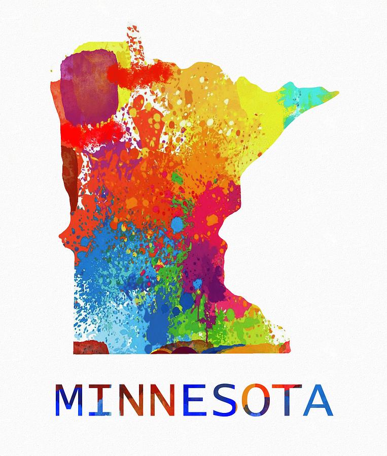 Minnesota Color Splash Map Painting by Dan Sproul